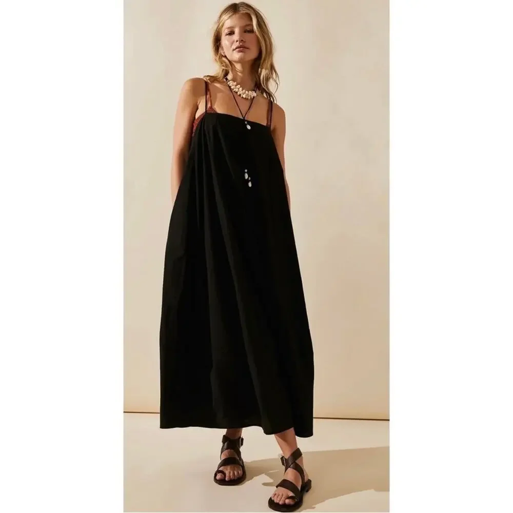 Free People Struttin Oversized Midi Dress Black Size L - Picture 1 of 8